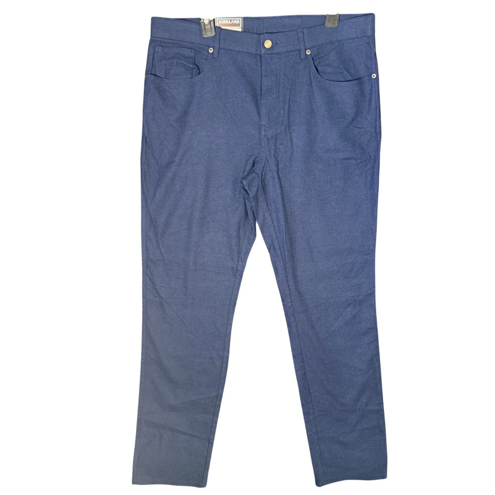 Kirkland Signature Mens 36x34 Brushed Pants Navy Blue Tapered Casual Stretch
